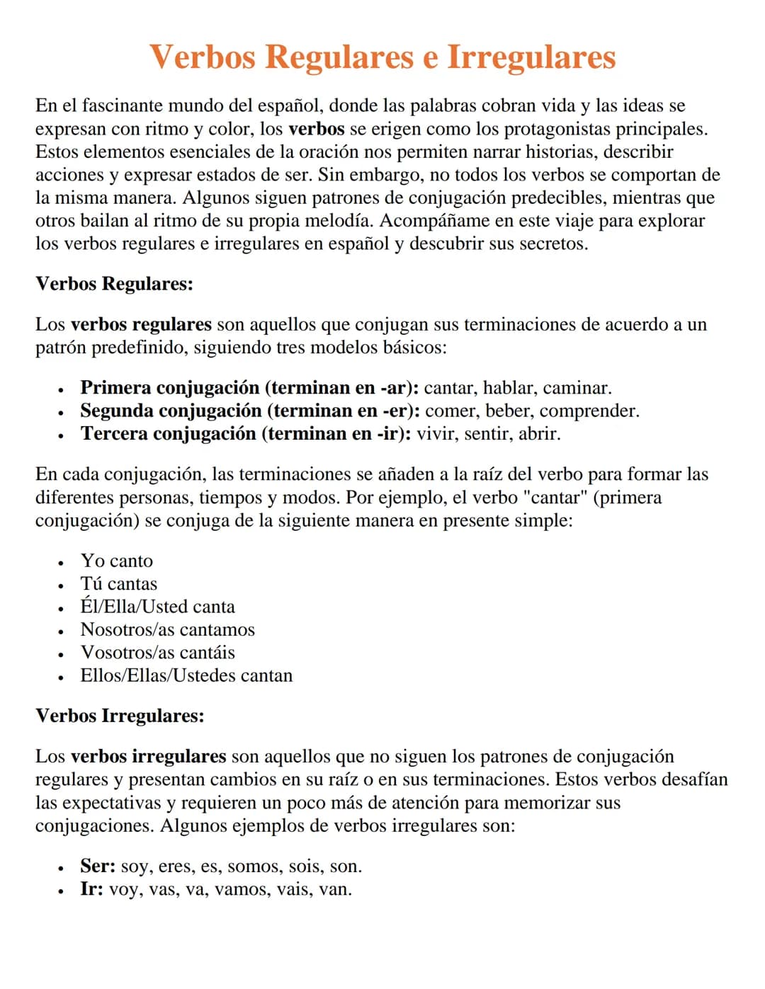 Verbos Regulares e Irregulares
En el fascinante mundo del español, donde las palabras cobran vida y las ideas se
expresan con ritmo y color,