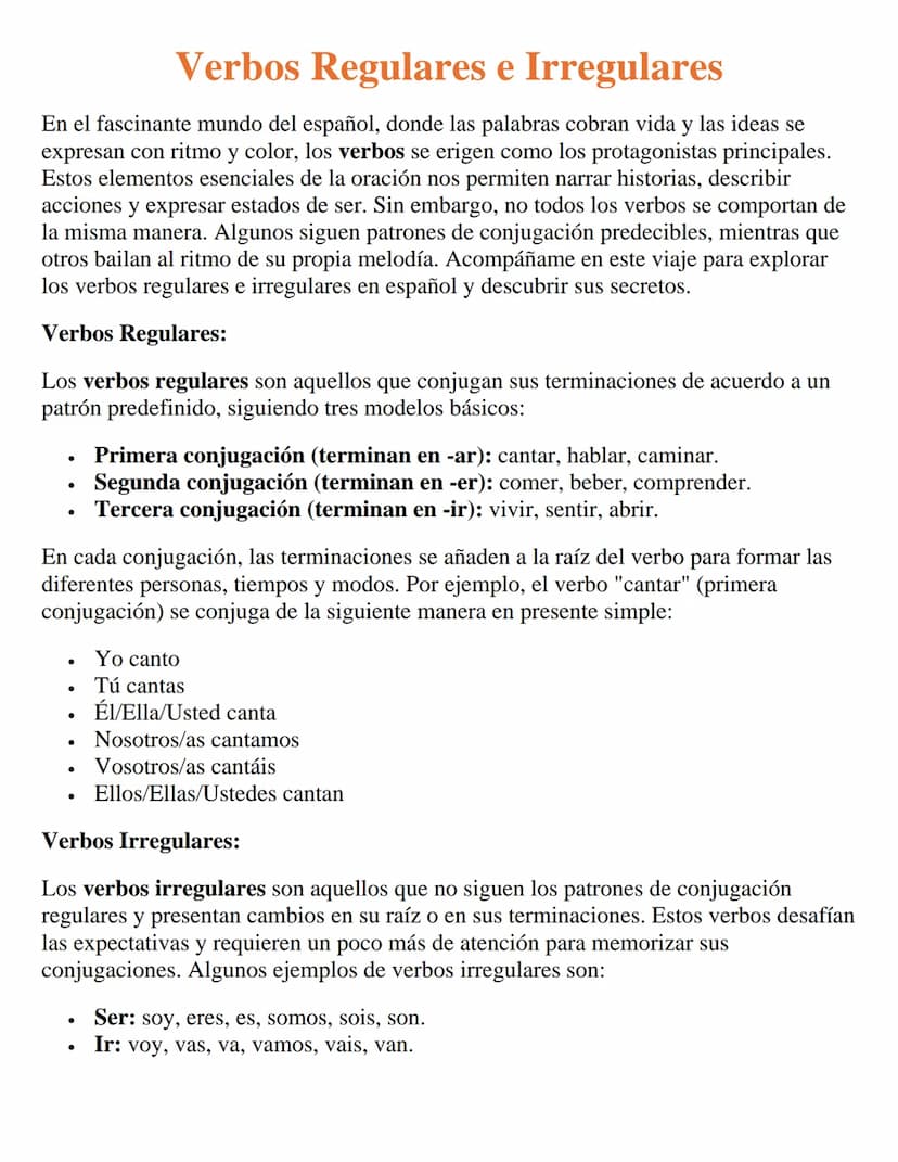 Verbos Regulares e Irregulares
En el fascinante mundo del español, donde las palabras cobran vida y las ideas se
expresan con ritmo y color,
