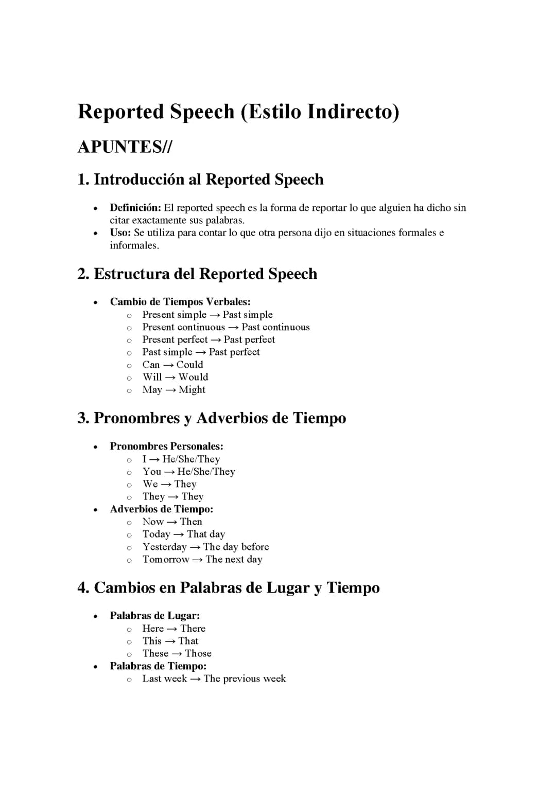 Reported Speech (Estilo Indirecto)
