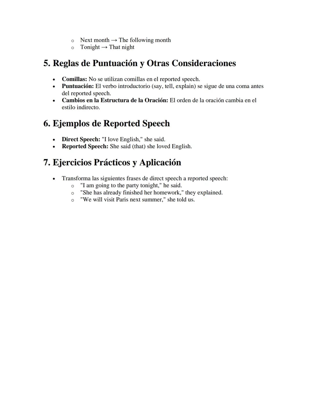 Reported Speech (Estilo Indirecto)
APUNTES//
1. Introducción al Reported Speech
•
•
Definición: El reported speech es la forma de reportar l