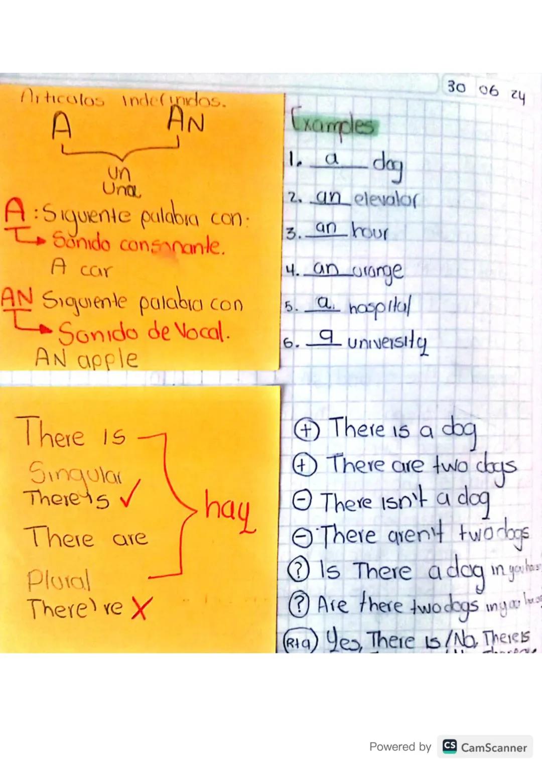 Leccion 8
- A vs An / Thereis vs There are
(Afirmativa - Negativa - Interrogativa).
Lección 8
Norma
Powered by CS CamScanner Articulos Indef