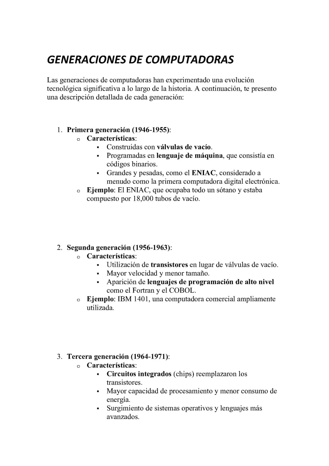 GENERACIONES DE COMPUTADORAS