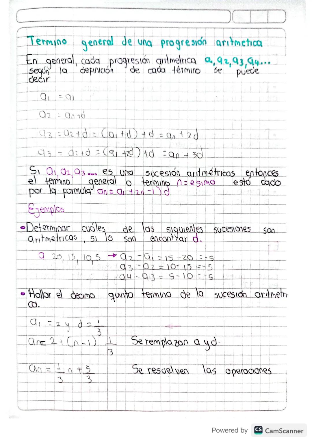 Termino general de una progresión aritmetical
En general, cada progresión aritmetrica 9, 92, 93, 94...
definición
Según la
decir
Q₁ = 91
02 