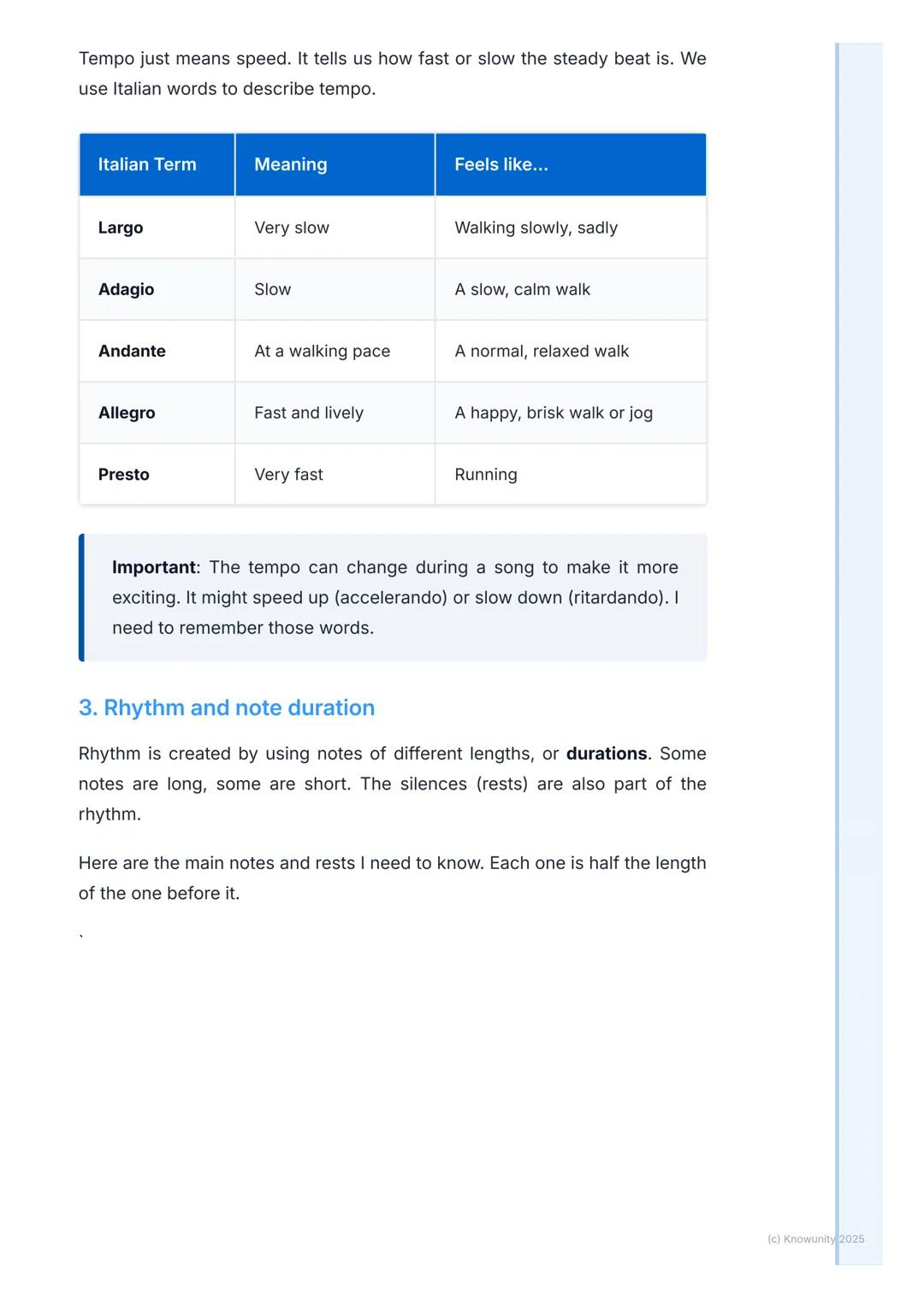 # Rhythm and Beat

What are rhythm and beat?

Rhythm and beat are like the skeleton of a piece of music. The beat is the
steady pulse that y
