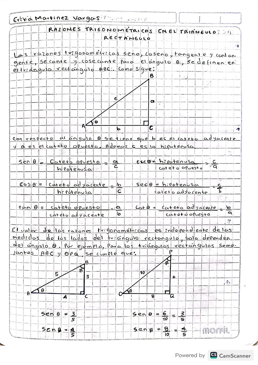 Razones trigonométricas en triangulo rectángulo