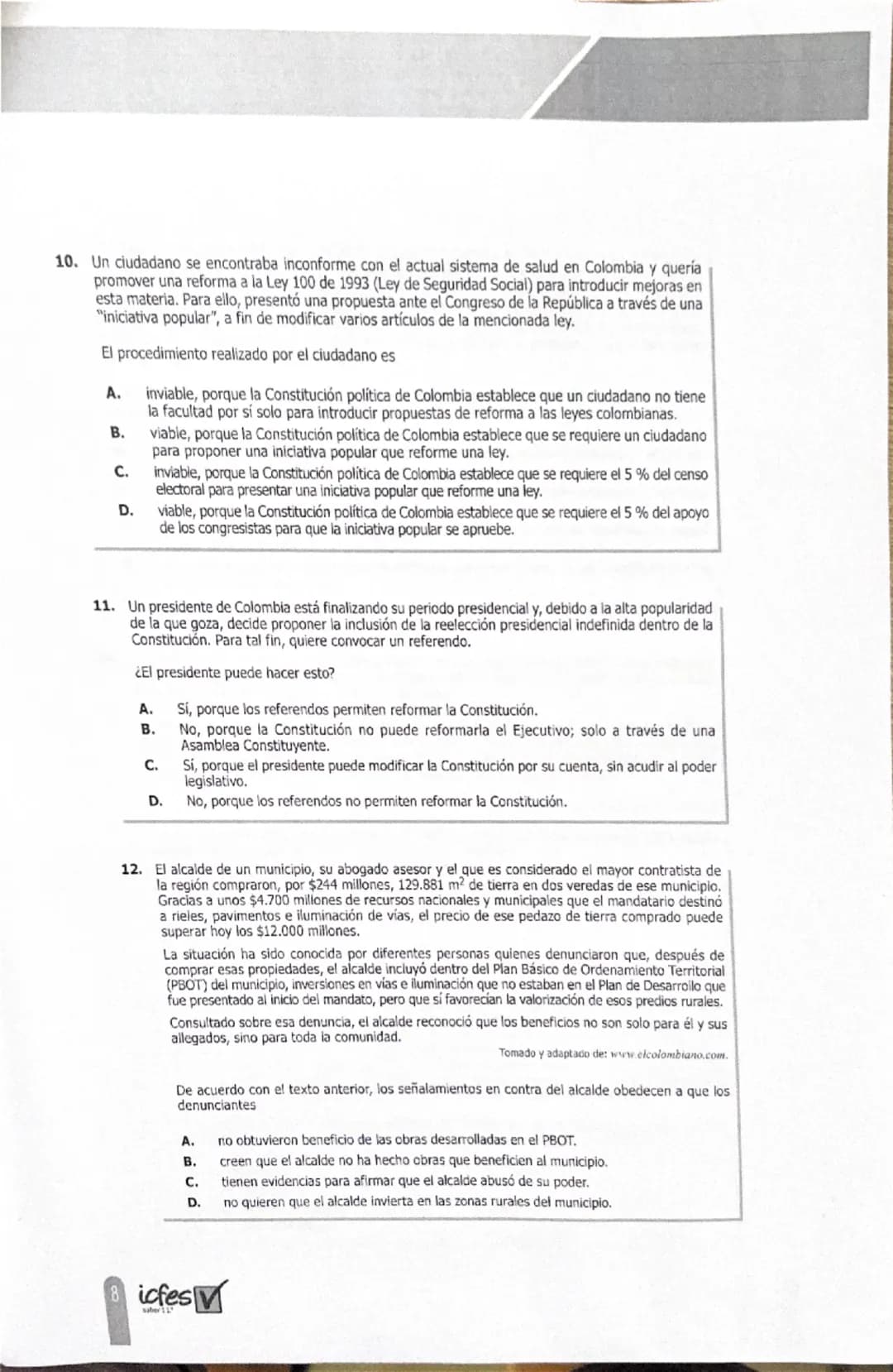 PRUEBA DE SOCIALES Y COMPETENCIAS
CIUDADANAS
1. Como argumento a favor del vegetarianismo, una persona afirma que consumir carne es nocivo
p