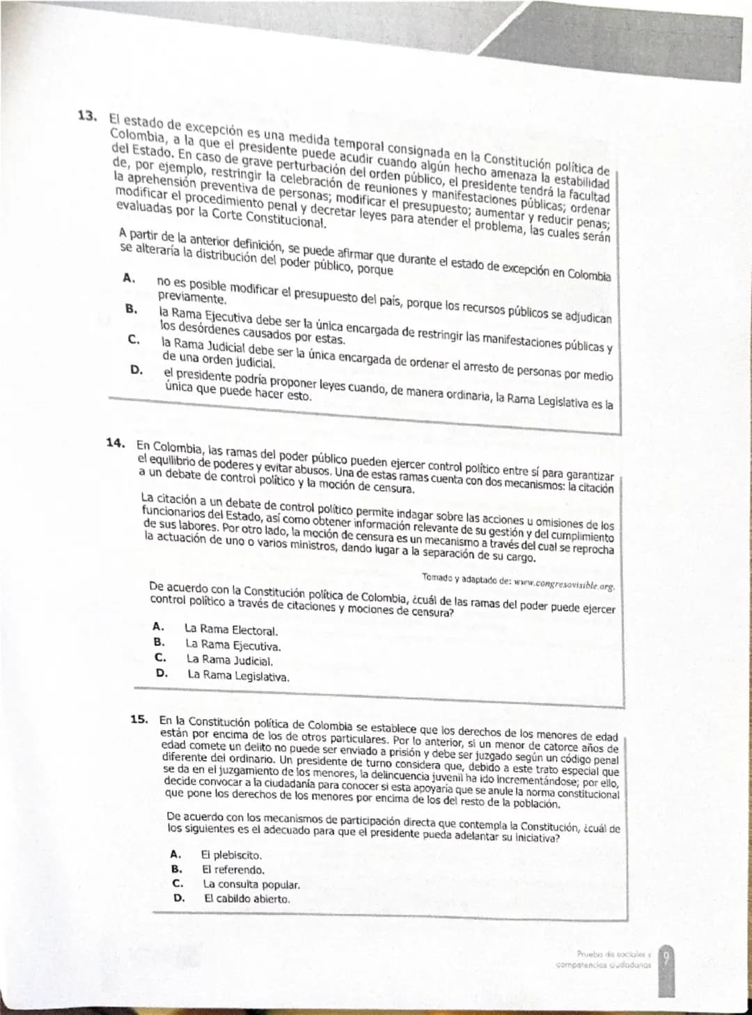 PRUEBA DE SOCIALES Y COMPETENCIAS
CIUDADANAS
1. Como argumento a favor del vegetarianismo, una persona afirma que consumir carne es nocivo
p