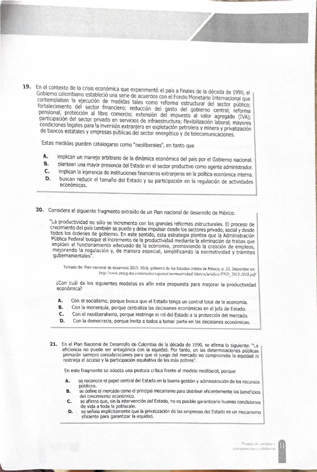 PRUEBA DE SOCIALES Y COMPETENCIAS
CIUDADANAS
1. Como argumento a favor del vegetarianismo, una persona afirma que consumir carne es nocivo
p