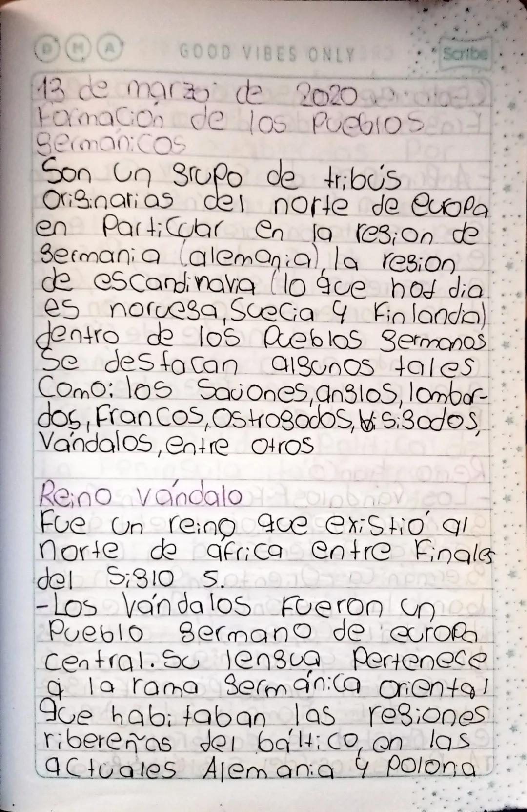 GOOD VIBES ONLY
Scribe
13 de marzo de 2020
Formacion de los pueblos
germanicos
Son un grupo de tribús
Originatias del norte de europa
en Par
