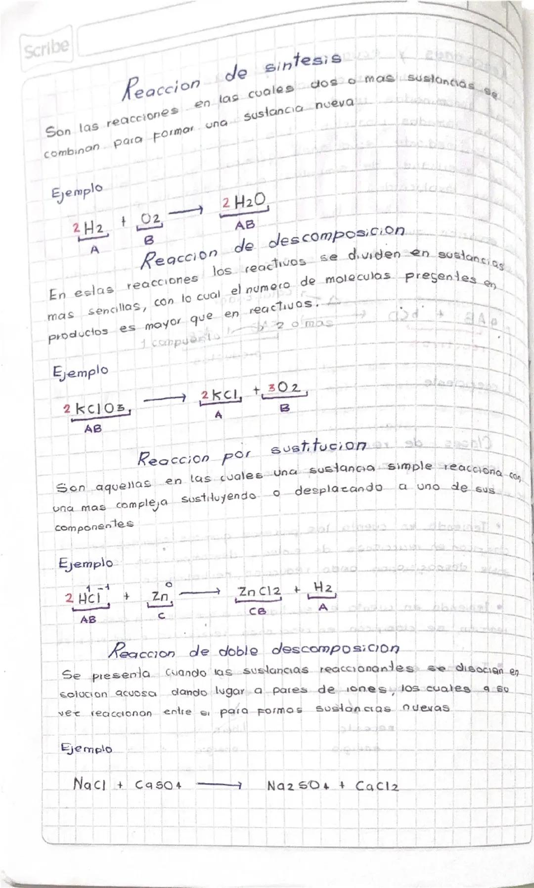 A
calor energia
reversible
reversible
Scribe

Reacciones y ecuaciones quimicas:
Una reaccion quimica es el proceso en el cual una o mas sus.