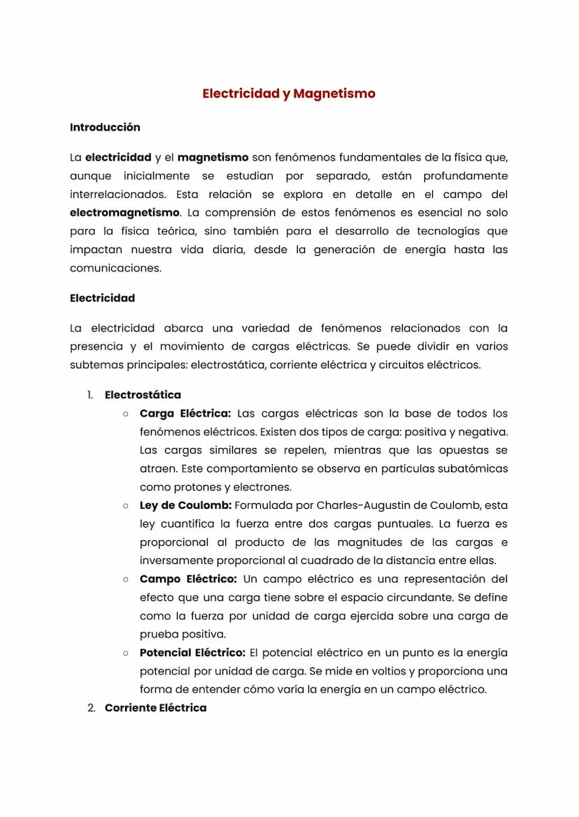 Electricidad y Magnetismo
Introducción
La electricidad y el magnetismo son fenómenos fundamentales de la física que,
aunque inicialmente se 