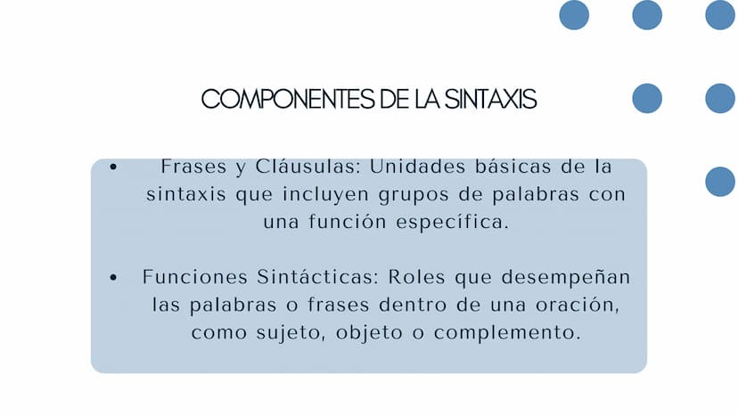 SINTAXIS ¿QUÉ ES LA SINTAXIS?
La sintaxis se ocupa de las reglas que
gobiernan la combinación de palabras para
formar oraciones. Analiza ele