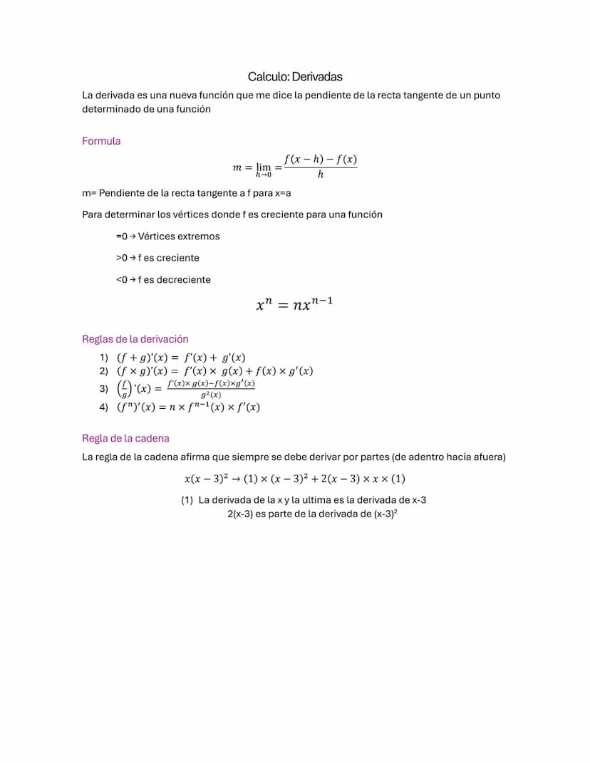 Calculo: Derivadas
La derivada es una nueva función que me dice la pendiente de la recta tangente de un punto
determinado de una función
For