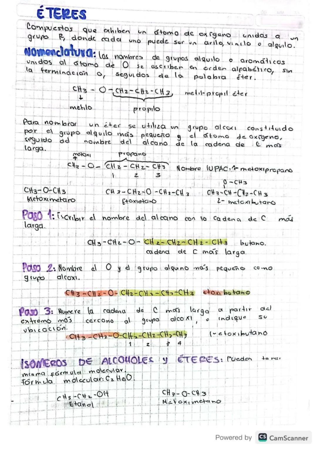 ÉTERES
Compuestos que exhiben un
grupo R, donde cada
átomo de oxigeno
uno puede ser un arilo, vinilo
unidos a
o alquilo.
Nomenclatura: los n
