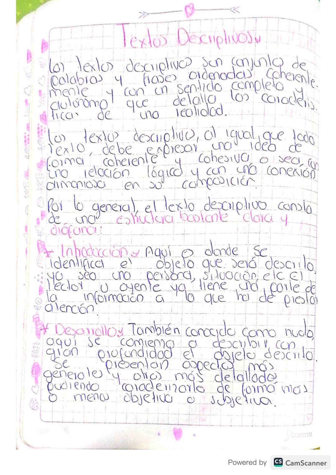 Textos Descriptivosu
(0) Textos descriptives son conjunto de
Calabras y
menle
frases ordenadas
delalla los caroderi
=
autonomo y con un sent