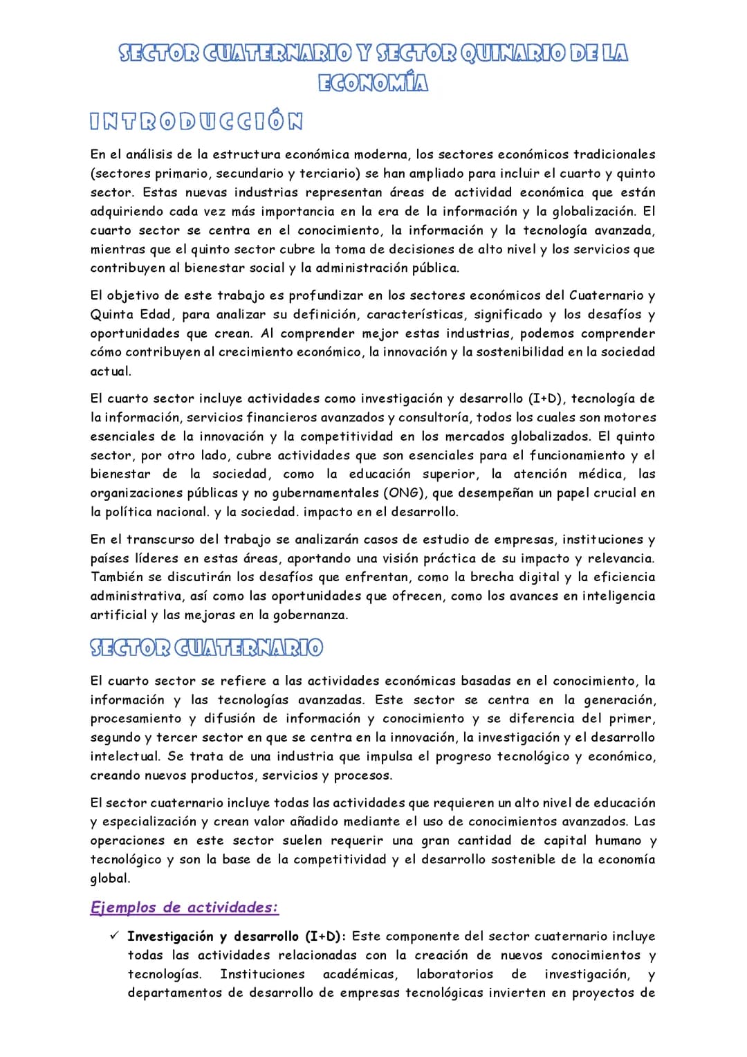 Sectores cuaternario y Quinario en la Economía 