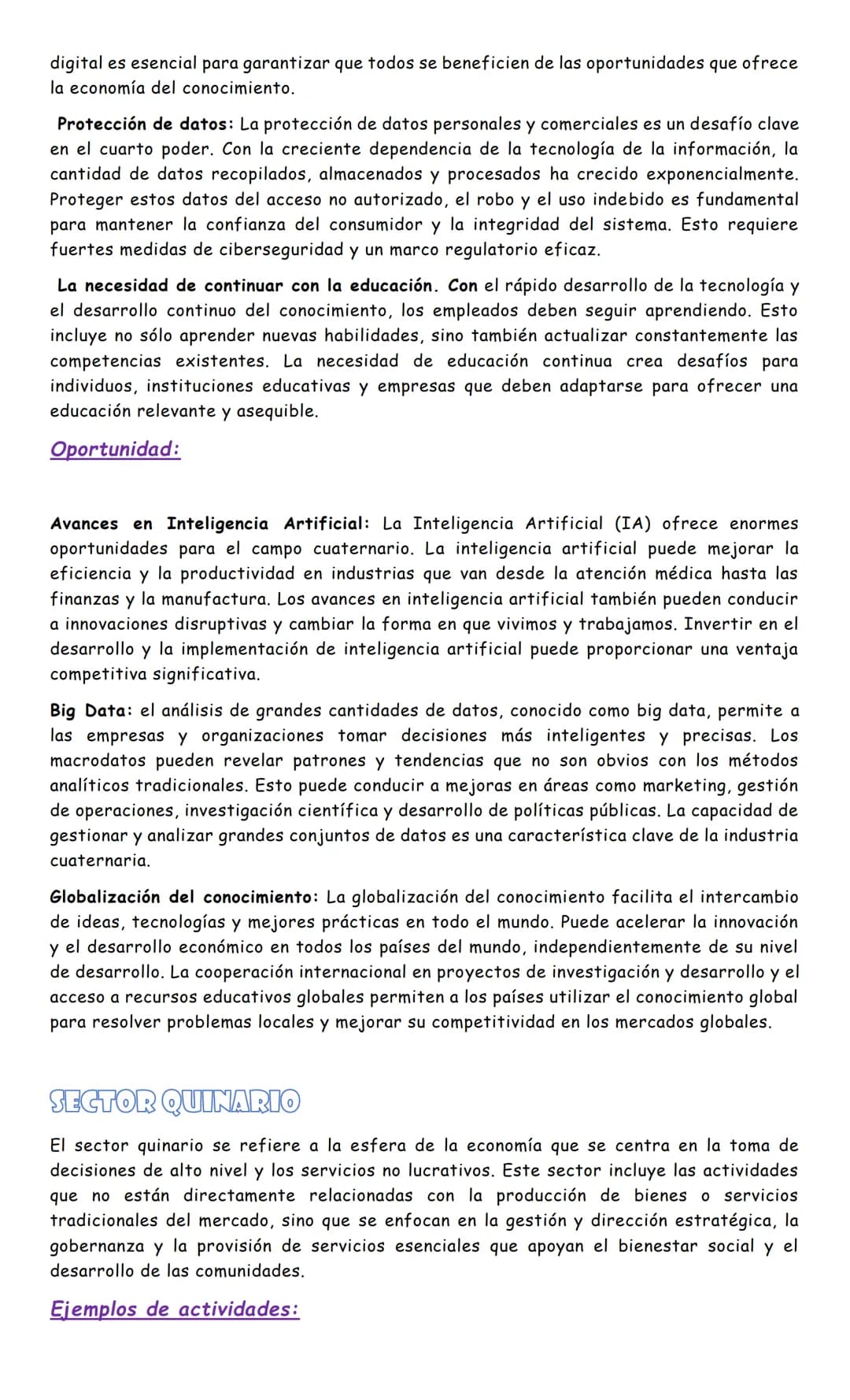 SECTOR CUATERNARIO Y SECTOR QUINARIO DE LA
INTRODUCCIÓN
ECONOMÍA
En el análisis de la estructura económica moderna, los sectores económicos 