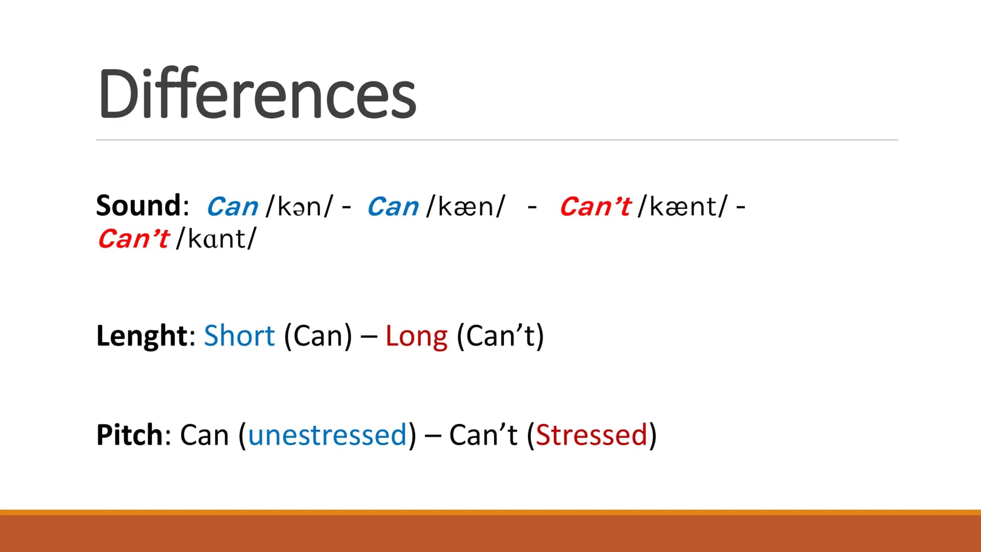 Can & Can't - Uses
- To talk about ability or possibility
(affirmative)
-
- To give permission
(affirmative)
-
- To ask for permission
(inte