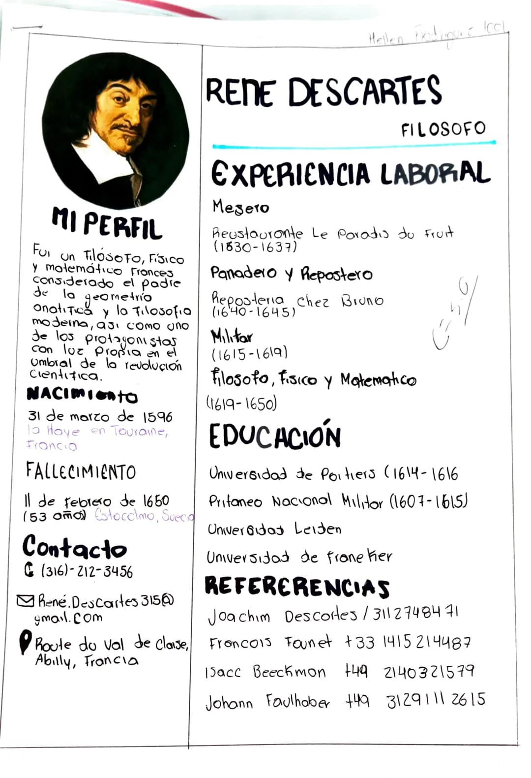 Fui
MI PERFIL
Un Filosofo, FÍSICO
y motemático Fronces
considerado el padre
de la geometrio
la Filosofia
onatifica
Y
moderna, asi como uno
d