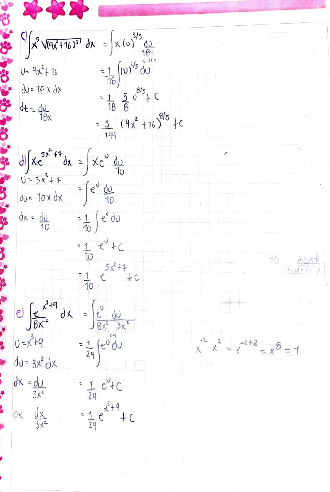 # Ejercicios de integración por Sustitucion

- a) $\int (1+3x)^4 dx = \int u^4 \frac{du}{3} = \frac{1}{3} \int u^4 du$

U=1+3x

$\frac{1}{3}