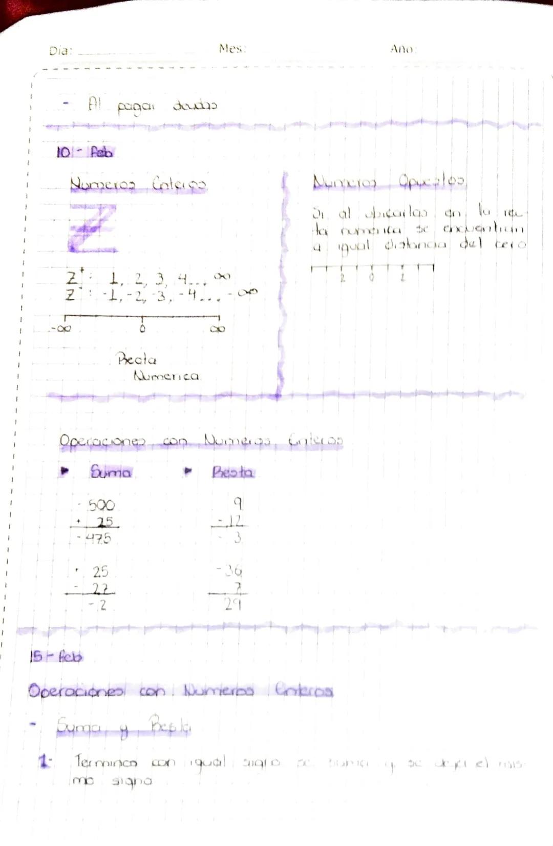 -5 -4 -3 -2 -1 0 1 2 3 4 5

# Numeros N

Numeros Positivos (0,1,2,3...)
ameros.
Numeros Completos
Cero Neutro

- Partes de las operaciones b