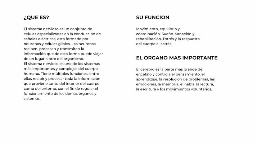 El sistema
nervioso Cerebro
Sistema nervioso
Tronco cerebral
Médula espinal
Nervios cervicales
Nervio radial
Nervio cubital-
Nervios torácic