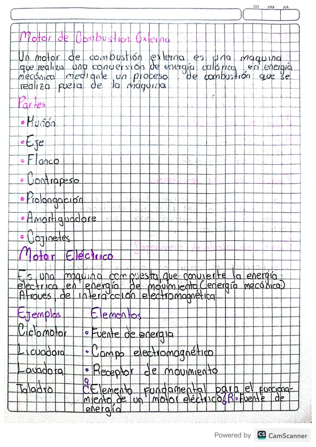 DD MM
AA
# Motor de Combustion Externa
Un motor de combustión externa es una maquina
que realiza una conversión de energía calórica en energ