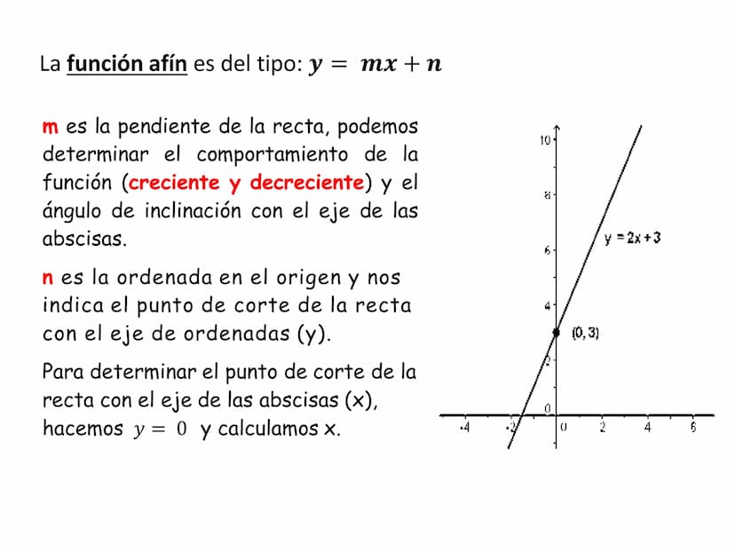 Funciones y
Ecuaciones
lineales La función lineal es del tipo: y = mx
m es la pendiente de la recta, si m>0 la función es
creciente y el áng