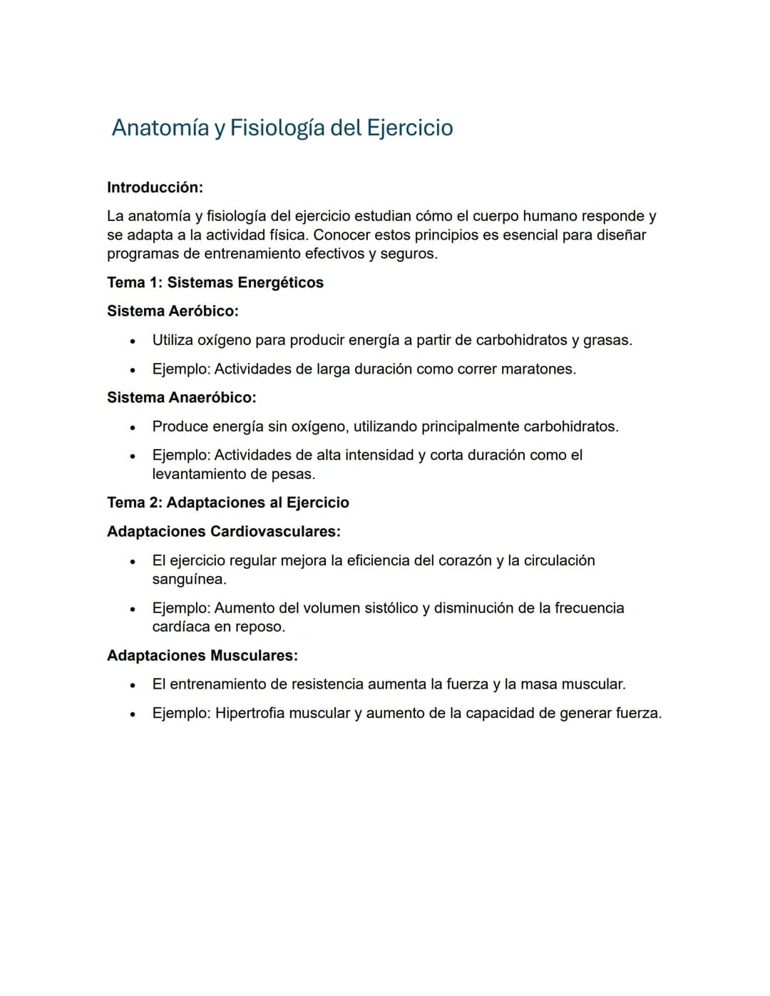 Anatomía y Fisiología del Ejercicio
Introducción:
La anatomía y fisiología del ejercicio estudian cómo el cuerpo humano responde y
se adapta