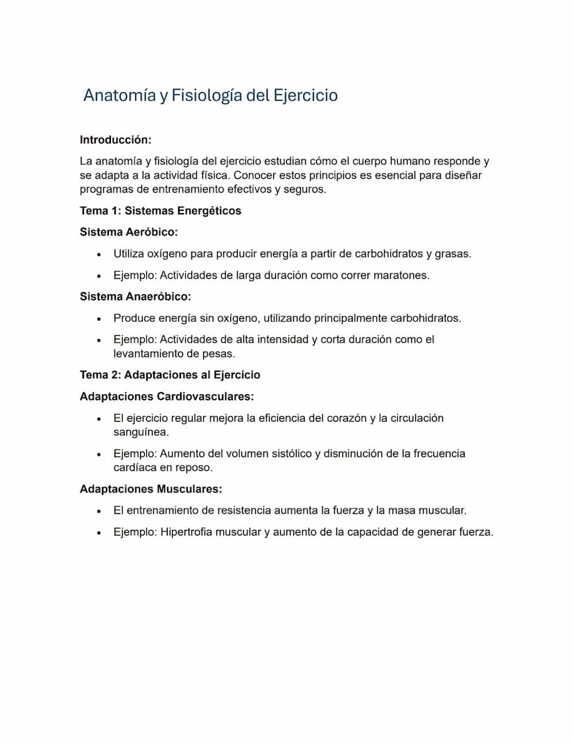 Anatomía y Fisiología del Ejercicio
Introducción:
La anatomía y fisiología del ejercicio estudian cómo el cuerpo humano responde y
se adapta