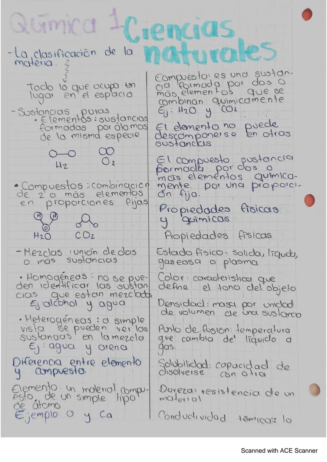 Química Ciencias
-La, clasificación de la
materia.
Todo lo que ocupa un
lugar en el espacio
-Sustancias puras
Elementos: sustancias
formadas