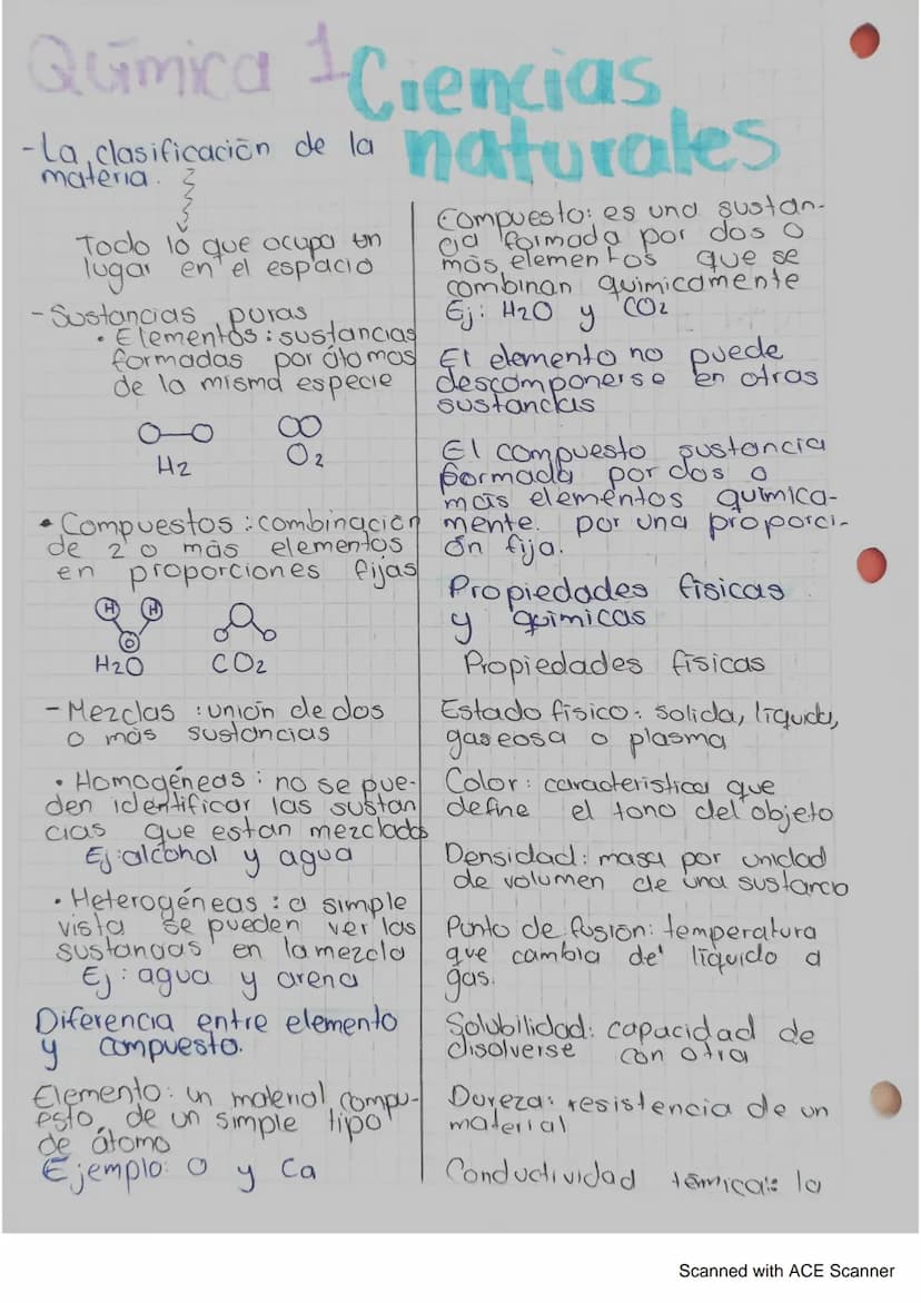 Química Ciencias
-La, clasificación de la
materia.
Todo lo que ocupa un
lugar en el espacio
-Sustancias puras
Elementos: sustancias
formadas