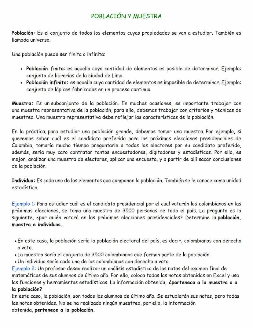 POBLACIÓN Y MUESTRA
Población: Es el conjunto de todos los elementos cuyas propiedades se van a estudiar. También es
llamada universo.
Una p