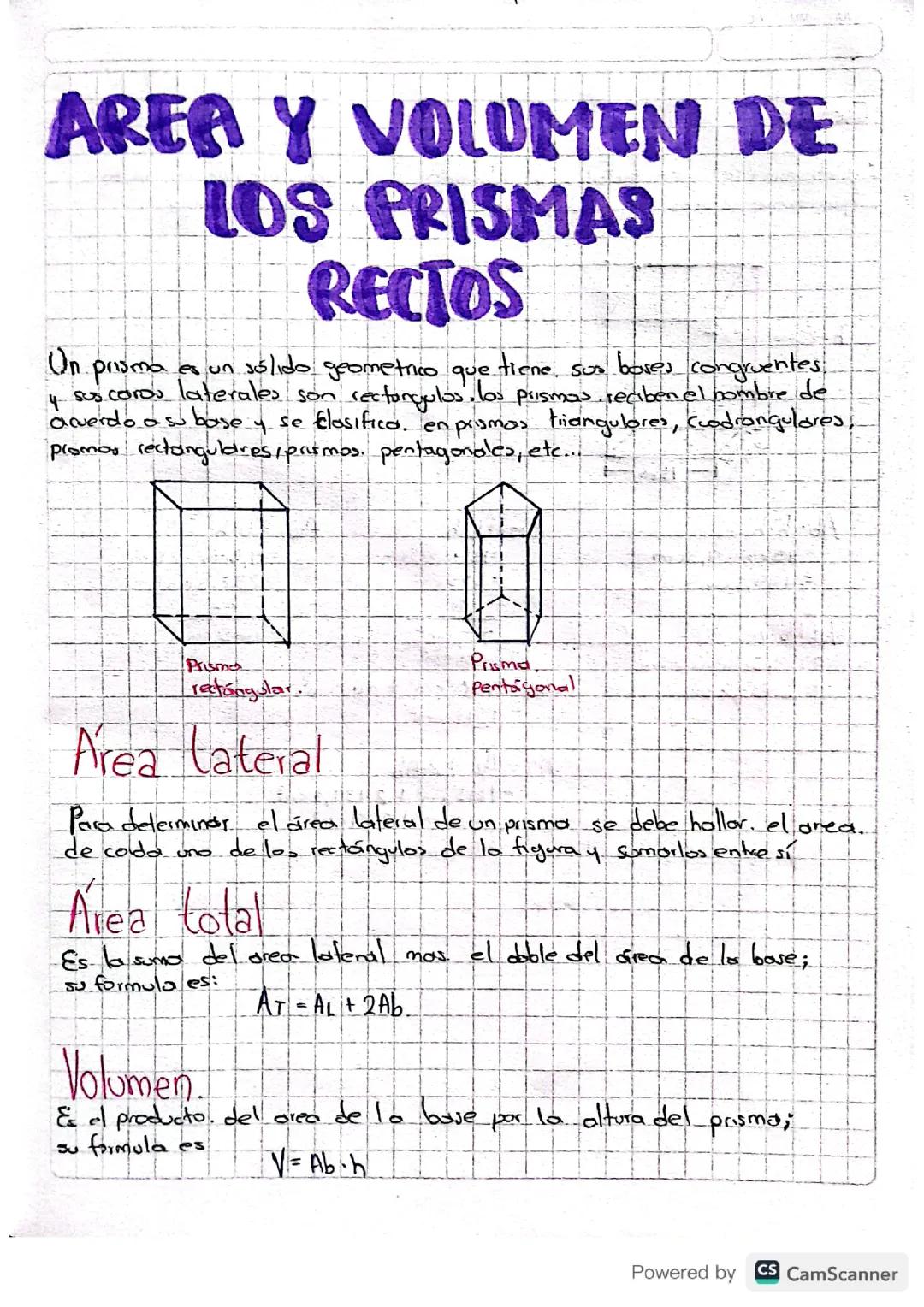 Área y volumen de prismas rectos