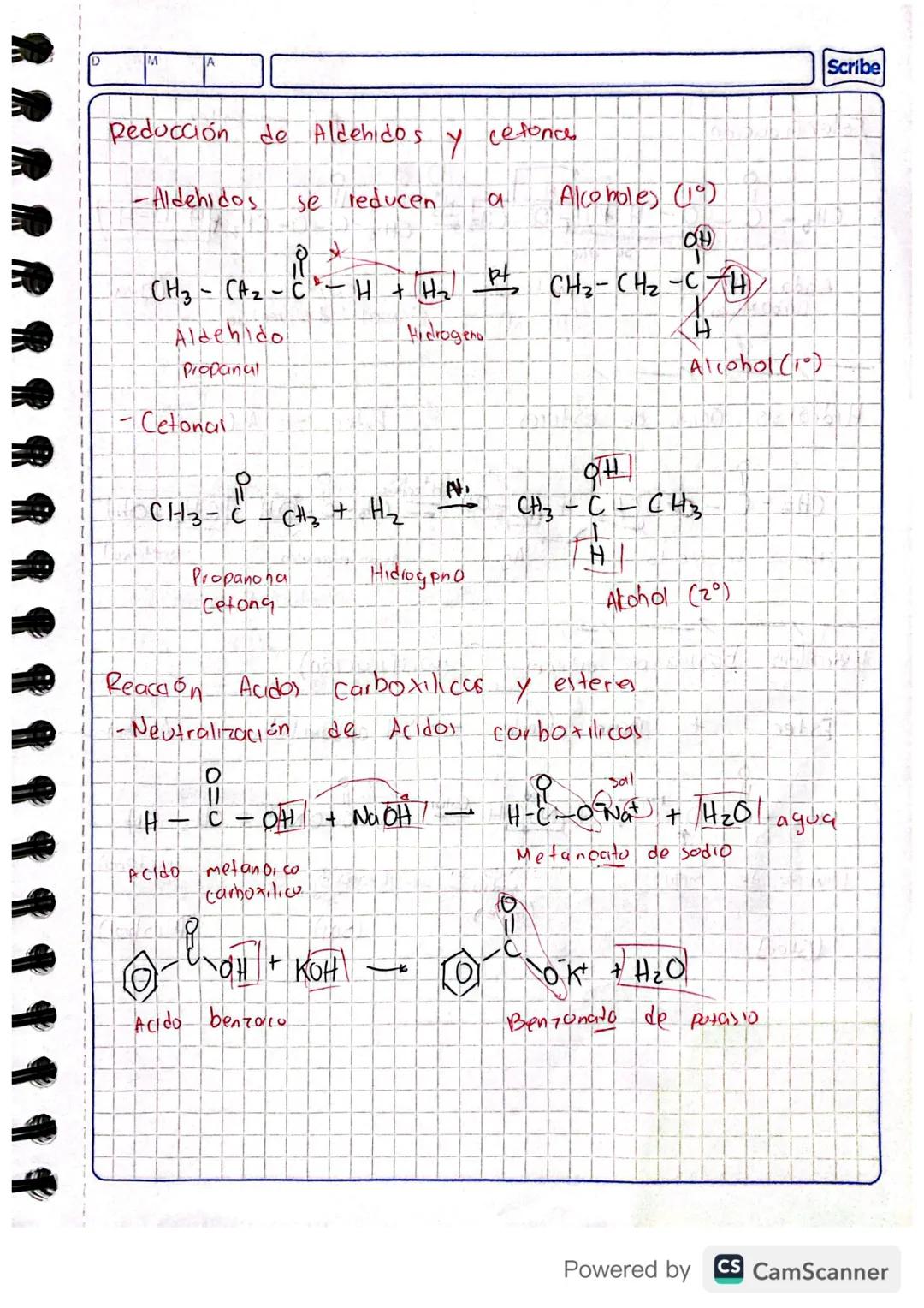 M
Peducción de Aldehidos.
-Aldehidos
se reducen
cefonce
୪
Alcoholes (1)
0
OH
CH3-CA₂- C
H+H P
CH₂-CH2-CH
Aldehido
Hidrogena
TH
Propanat
Ceto