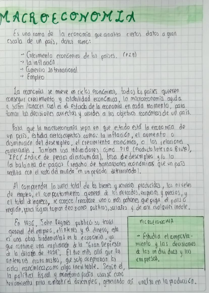 # MACROECONOMIA
Es una rama de la economía que analiza ciertos datos a gran
escala de un pais, datos como:
→Crecimiento económico de los pai