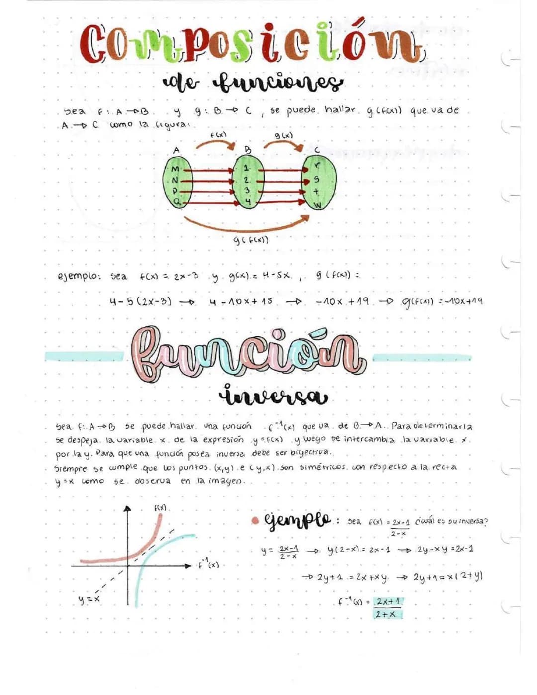 Composición
de funciones
Sea F:.A. PB. y 9: BC se puede hallar. g (f(x)) que va de
AC
como la figura:.
F(x)
9(x)
M
N
P
g(f(x))
ejemplo: sea
