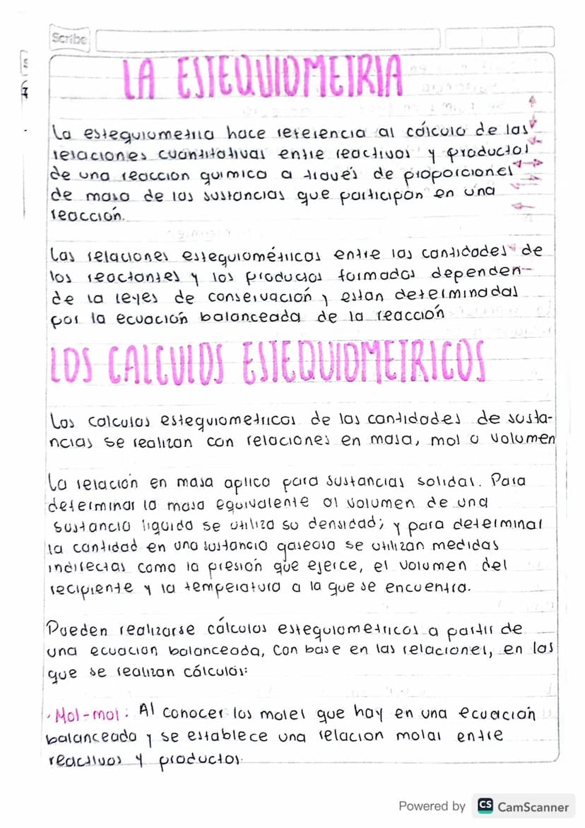 Scribe
LA ESTEQUIOMETRIA
DUNDERS
La esteguiometria hace referencia al cálculo de las
relaciones cuantitativas entre reactivos y productor
de