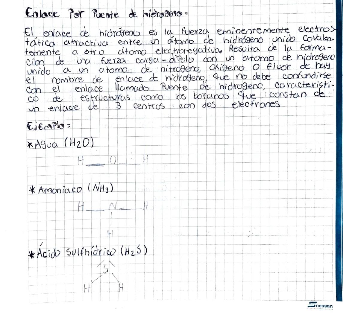 Enlace Por Puente de hidrogeno =
temente
Cion de
a otro
una
El enlace de hidrogeno es la fuerza eminentemente electros
tática atractiva entr