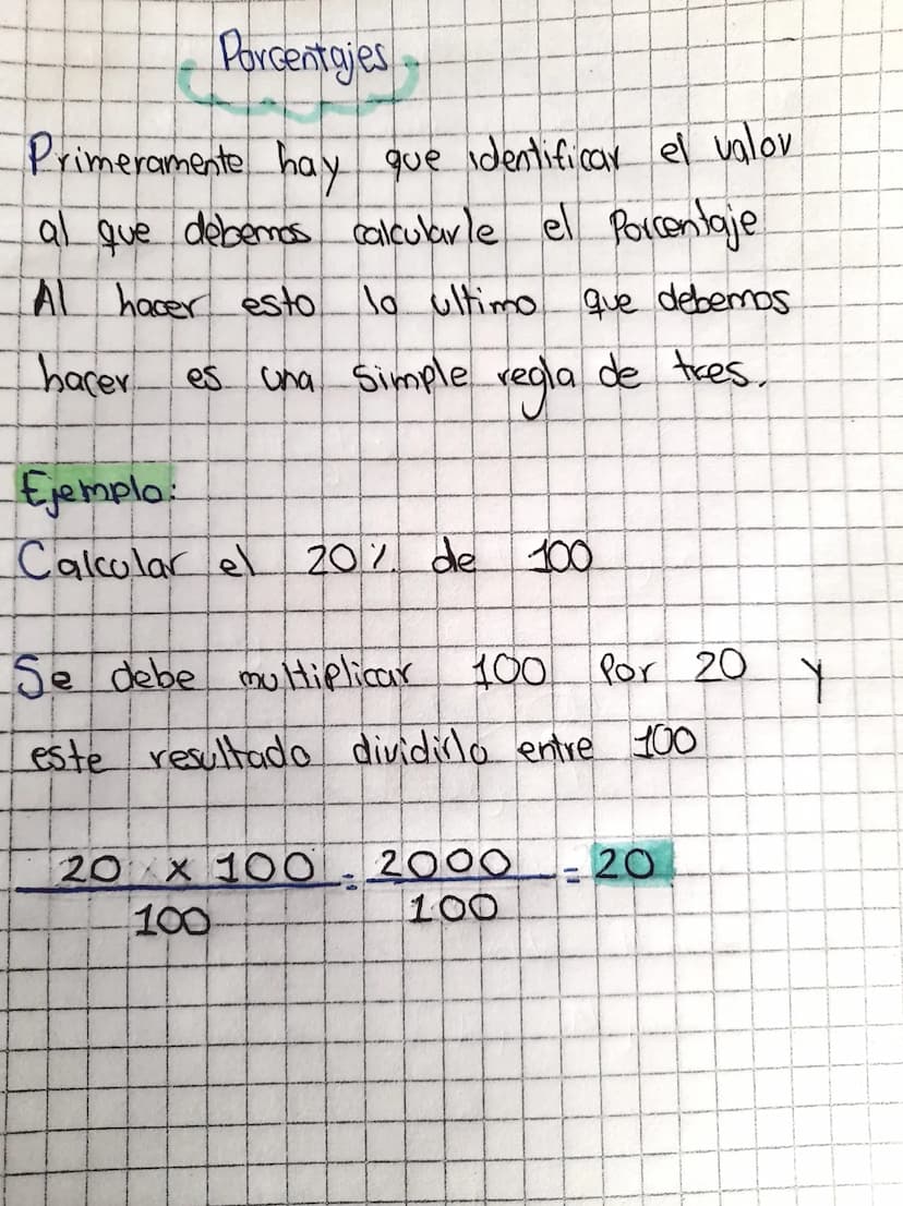 Porcentajes
Primeramente hay que identificar el valor
al que debemos calcularle el Porcentaje
Al hacer esto lo ultimo que debemos.
hacer
es 