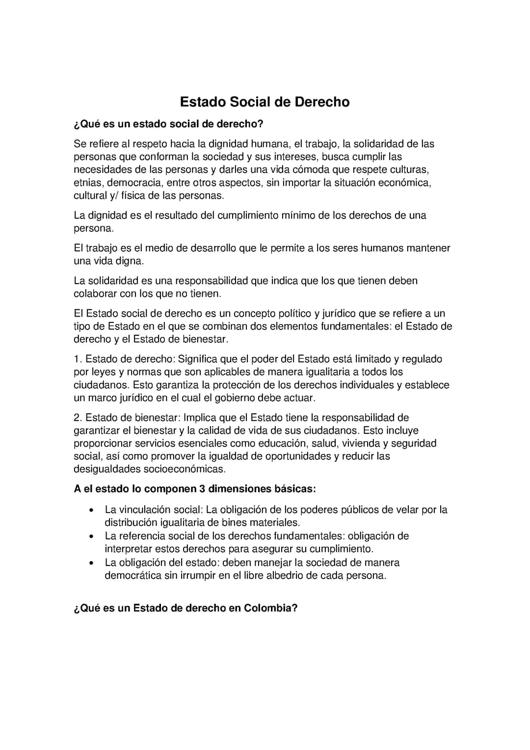 Colombia como estado social de derecho