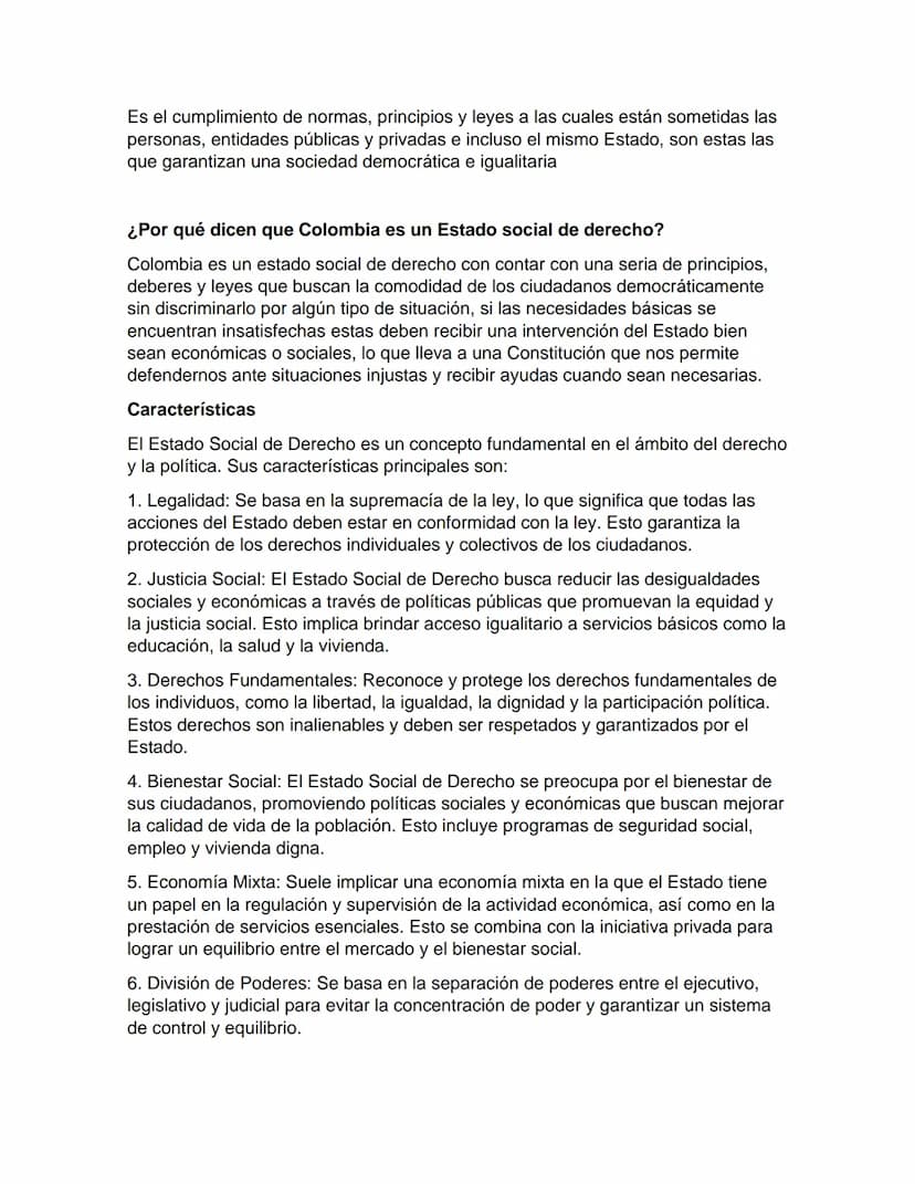 Estado Social de Derecho
¿Qué es un estado social de derecho?
Se refiere al respeto hacia la dignidad humana, el trabajo, la solidaridad de 