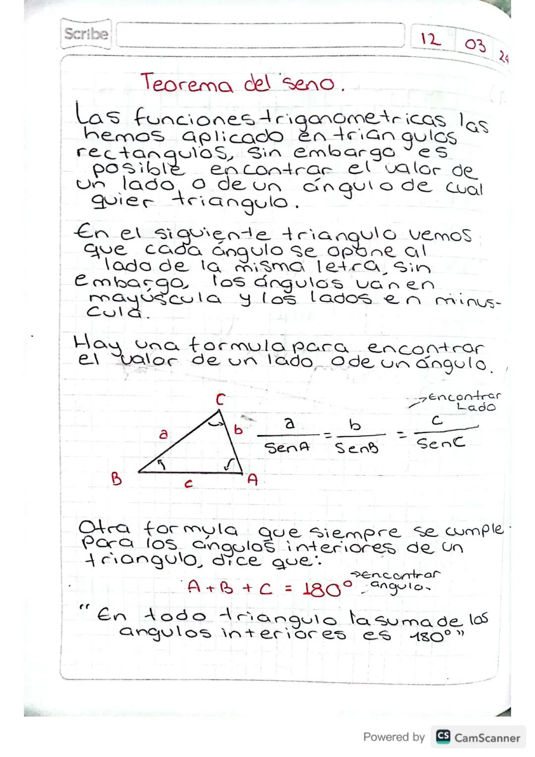 Scribe
12
03
24
Teorema del seno.
Las funciones trigonometricas los
hemos aplicado en trian gulos.
rectangulos, Sin embargo es
encontrar el 