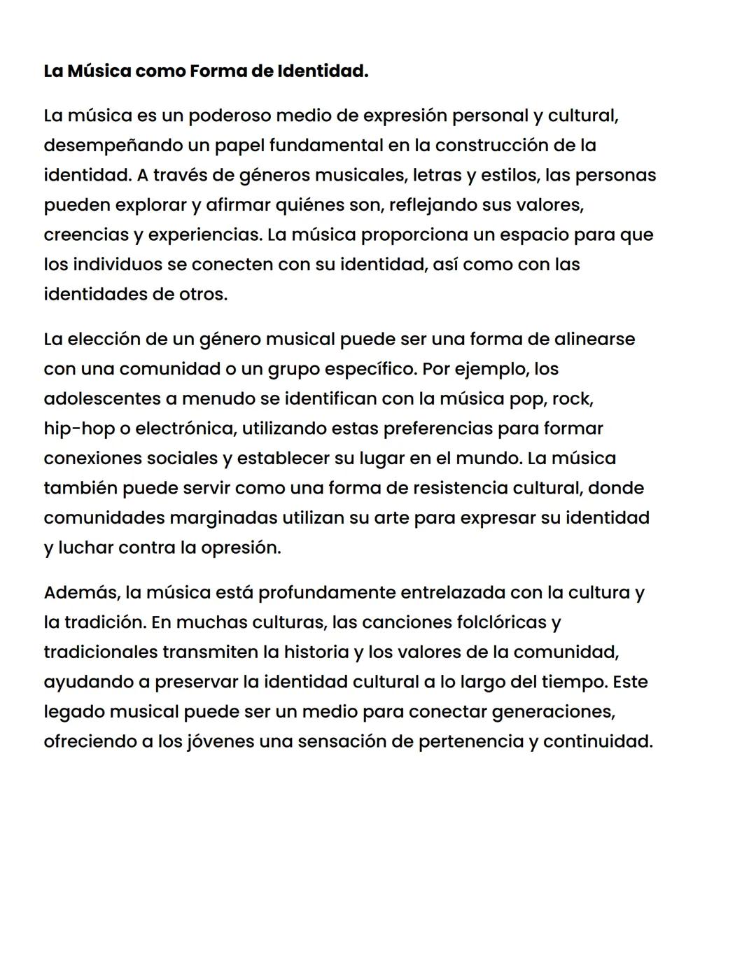 # La Música como Forma de Identidad.

La música es un poderoso medio de expresión personal y cultural,
desempeñando un papel fundamental en 