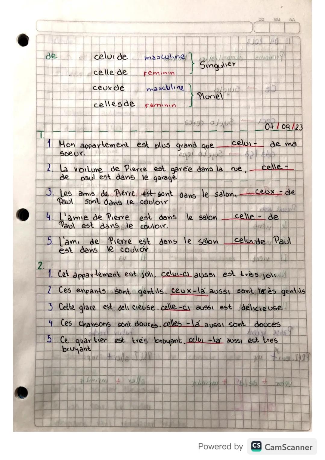 18/08/23
LES PRONOMS DEMONSTRATIVES
DD
1404
AA
↳ Remplacent un nom st
Masculin
Féminin
Neutre
Singulier
celu
Celle
Formes Simples
ce
Pluriel