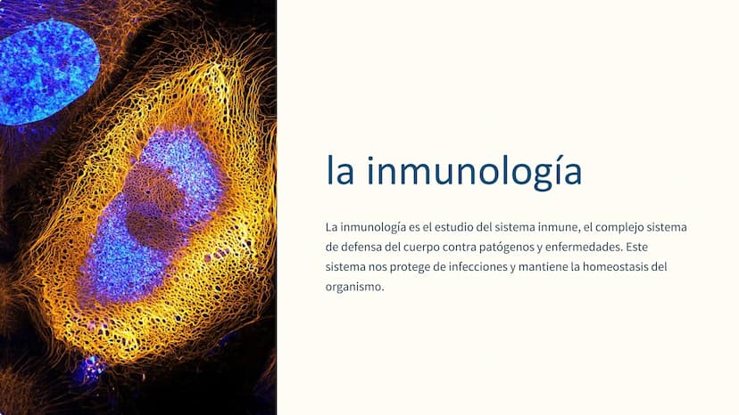 la inmunología
La inmunología es el estudio del sistema inmune, el complejo sistema
de defensa del cuerpo contra patógenos y enfermedades. E