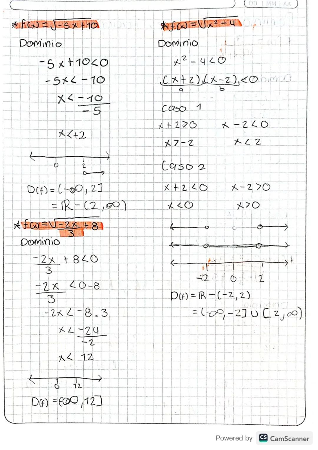 DOMINIO DE FUNCIONES
PRADICALES
DD JMM 1 AA
* Sα) = √3x+21
Dif) =√3x+2
LO
Negativo
D(F) => 3x+εLO
3x4-2
x <- 2 - -0,6
3
=
3
2
DE
* =4x-8
Dom