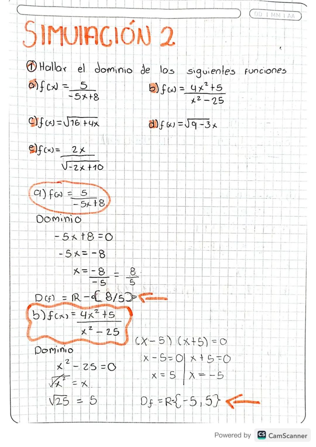 DOMINIO DE FUNCIONES
PRADICALES
DD JMM 1 AA
* Sα) = √3x+21
Dif) =√3x+2
LO
Negativo
D(F) => 3x+εLO
3x4-2
x <- 2 - -0,6
3
=
3
2
DE
* =4x-8
Dom