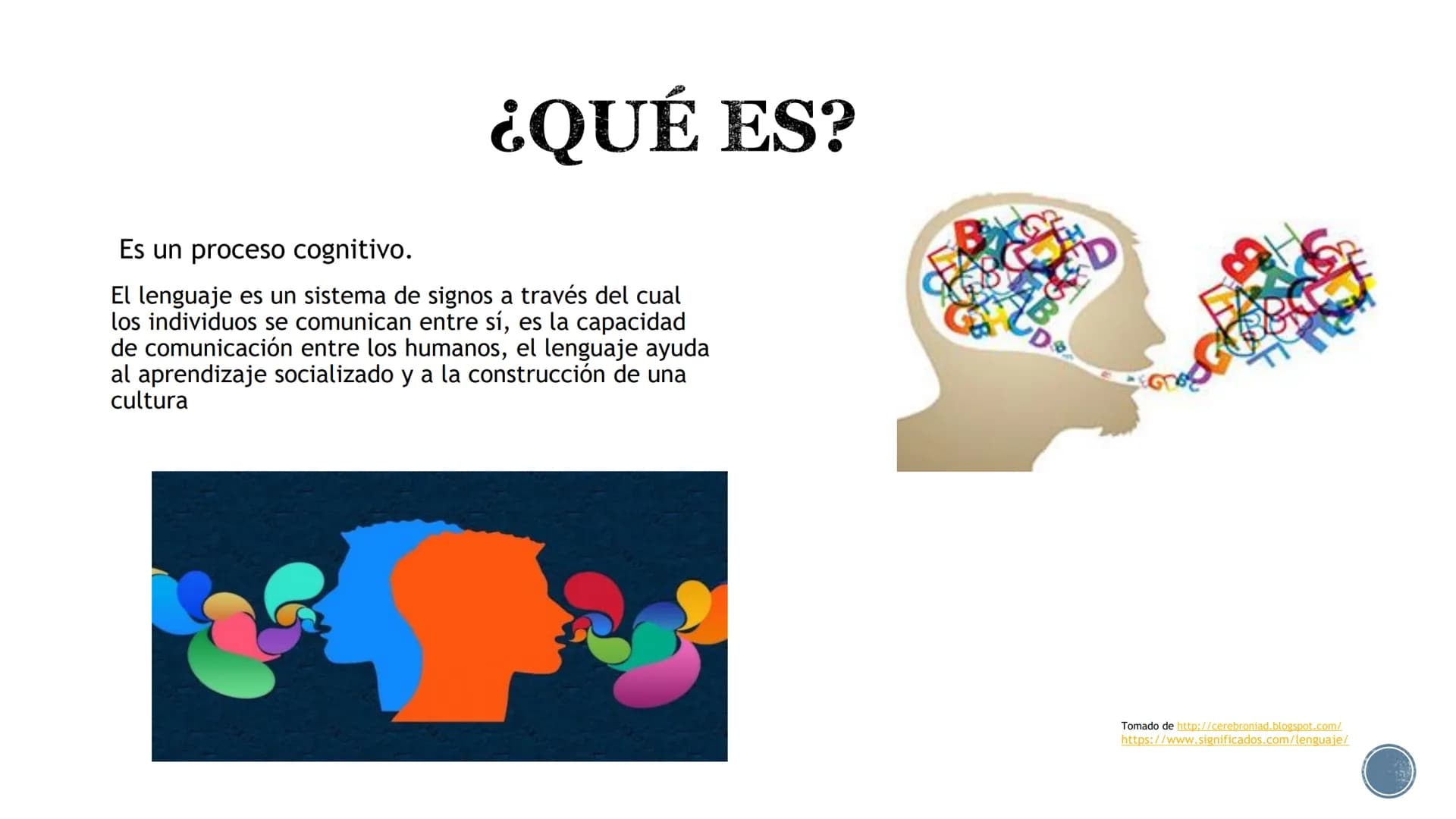 LENGUAJE ¿QUÉ ES?
B
Es un proceso cognitivo.
El lenguaje es un sistema de signos a través del cual
los individuos se comunican entre sí, es 