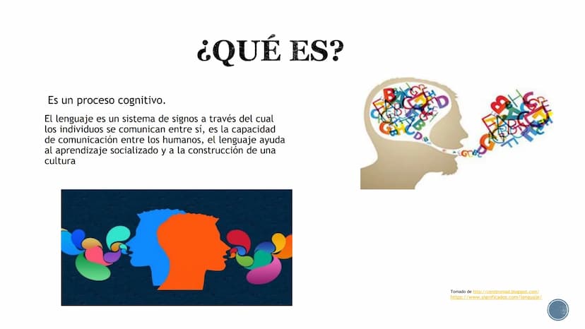 LENGUAJE ¿QUÉ ES?
B
Es un proceso cognitivo.
El lenguaje es un sistema de signos a través del cual
los individuos se comunican entre sí, es 